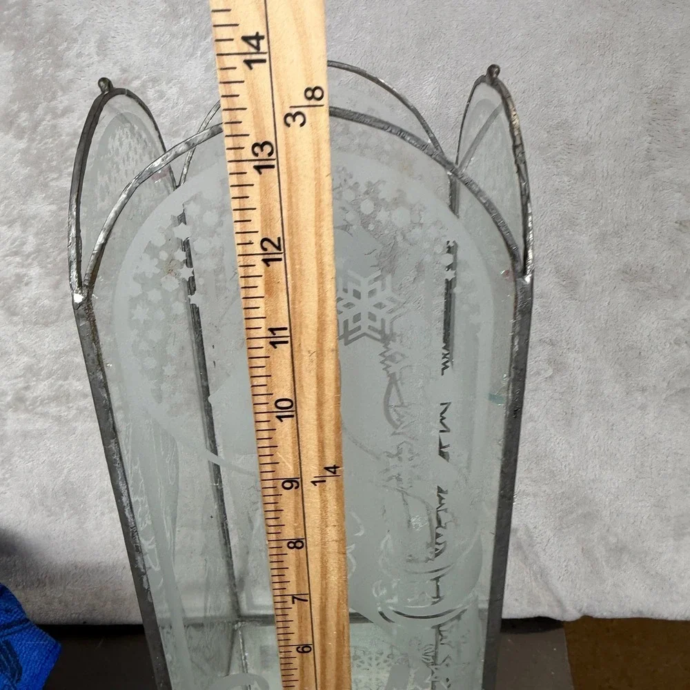 Art Nouveau Etched Stained Glass Winter Snow Queen Lantern Candle Holder‎ 13.5in